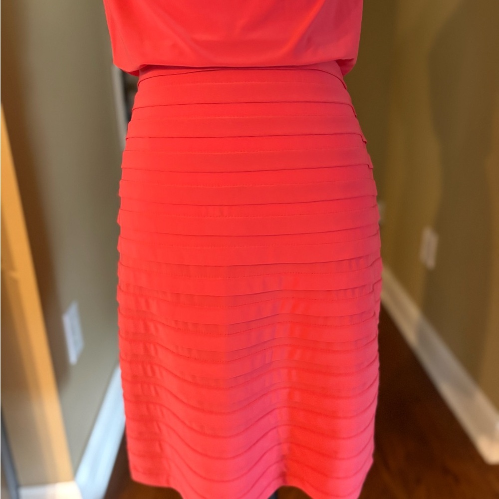 Adrianna Papell Vibrant Coral Midi Dress - Picture 3 of 9